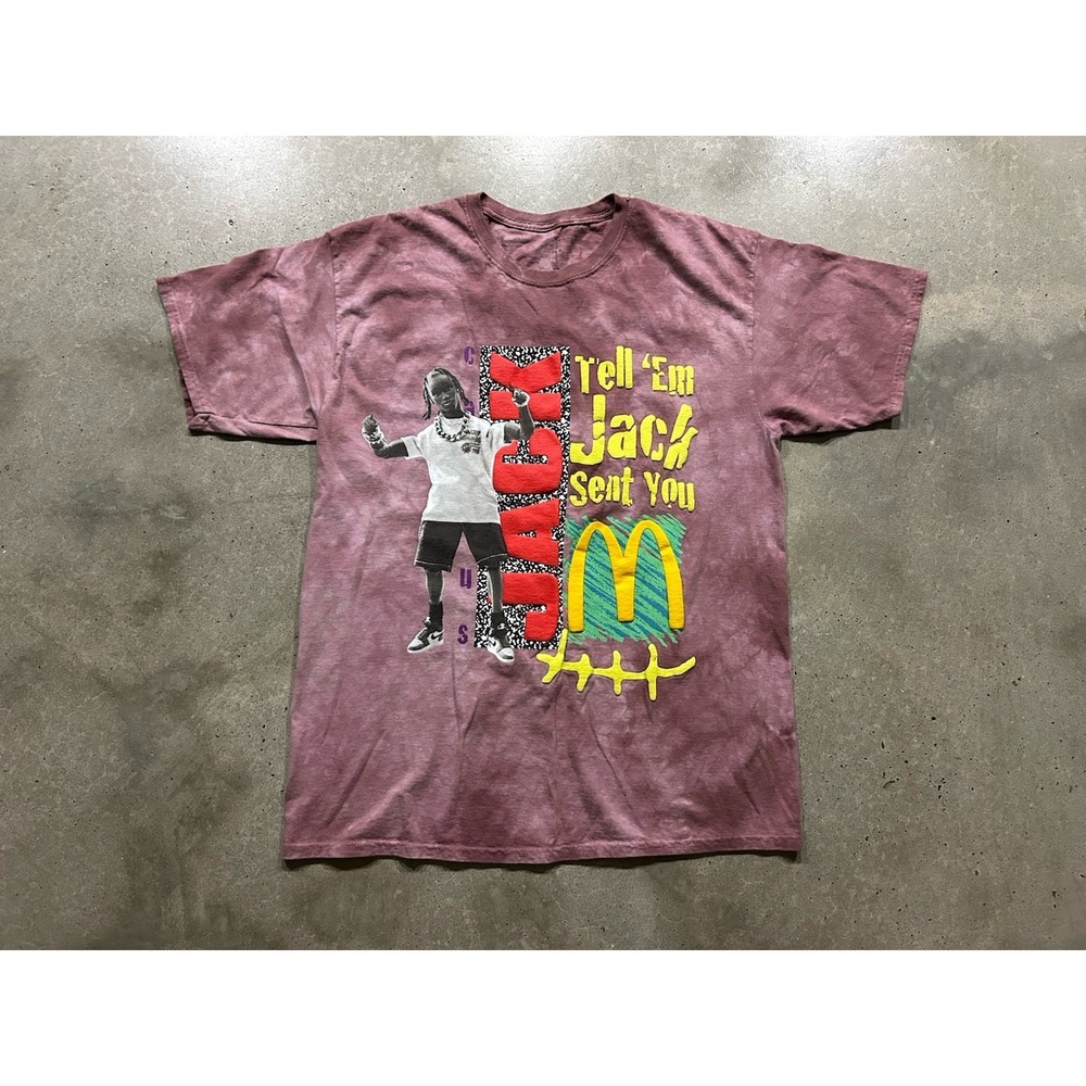 Travis Scott x McDonald's Shirt Mens XL Jack Maroon Tie Dye Limited 3D Print